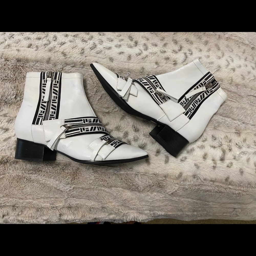 LF White Leather Ankle Booties NWT